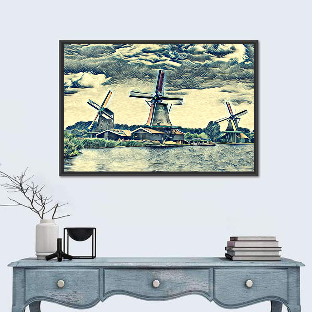 Three Vintage Windmills Wall Art