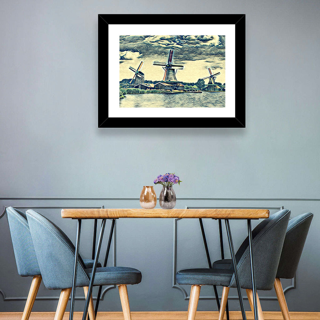 Three Vintage Windmills Wall Art