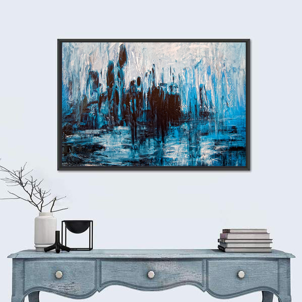 Rainy Abstract Skyline Reflection Wall Art