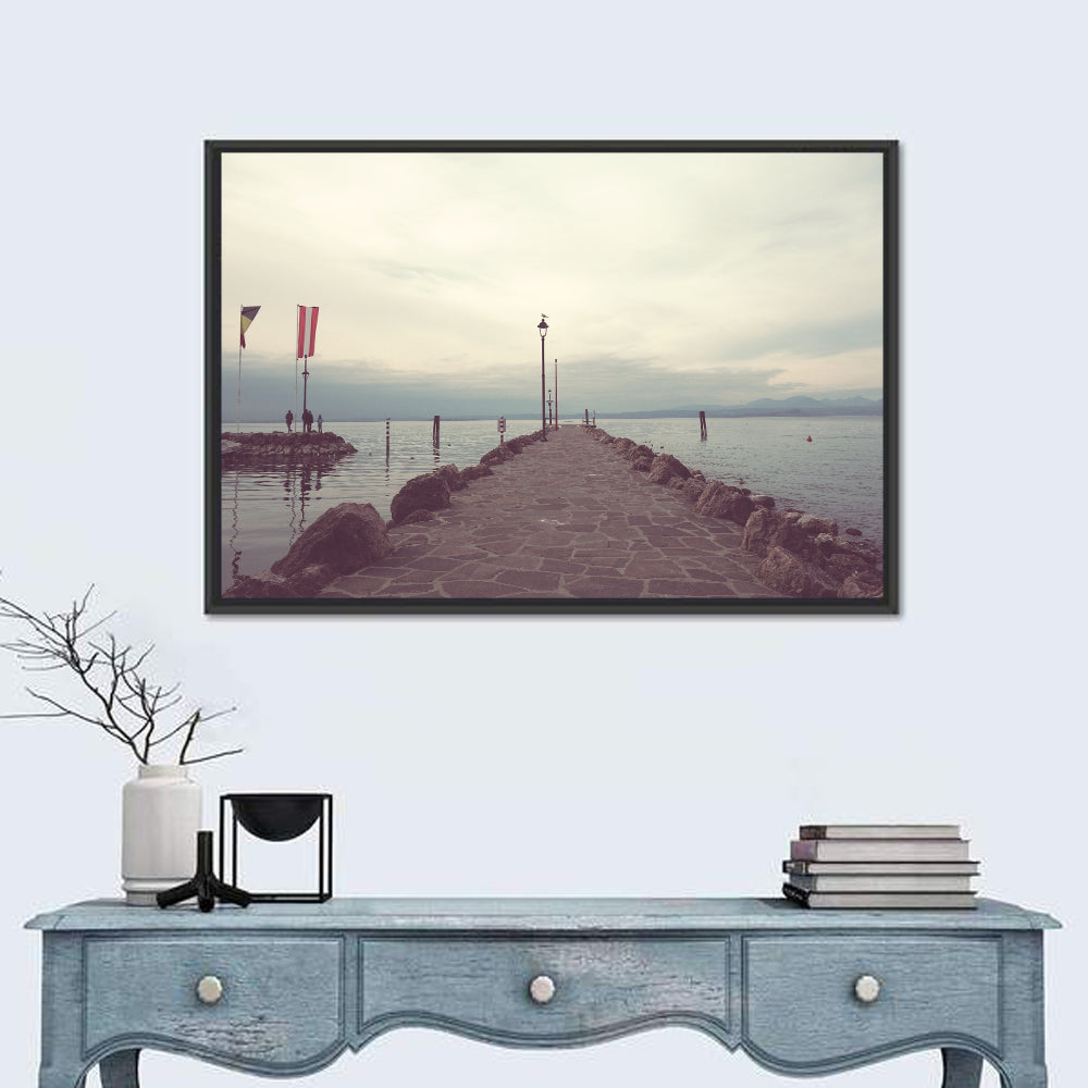 Stone Pier at Lake Garda Wall Art in a room, landscape