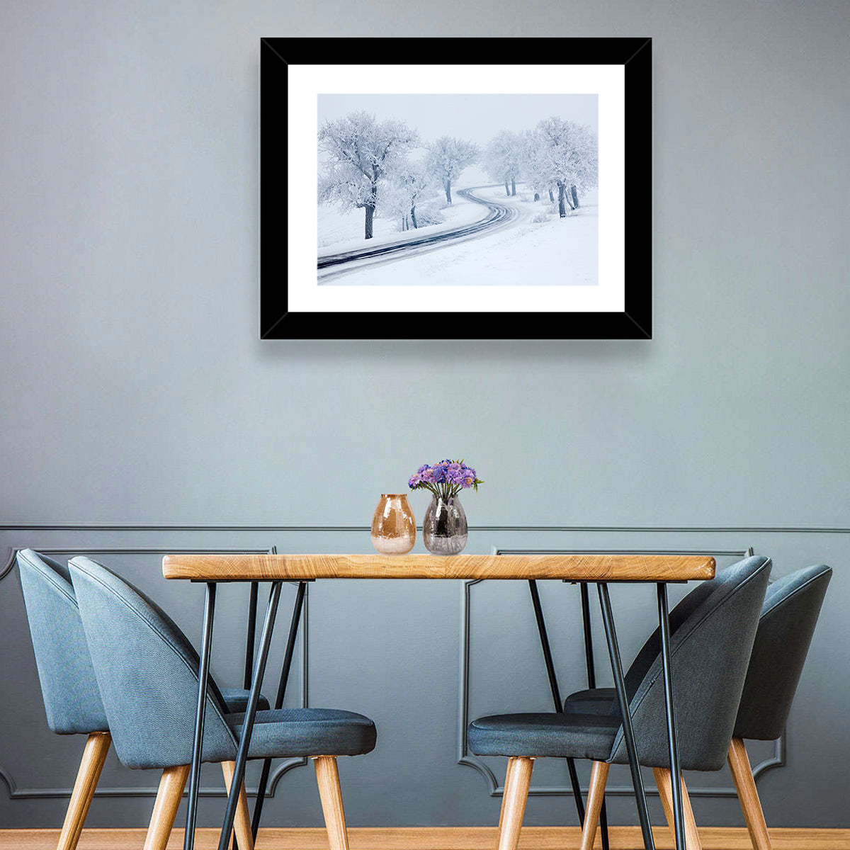 Misty Winter S-curve Road Wall Art