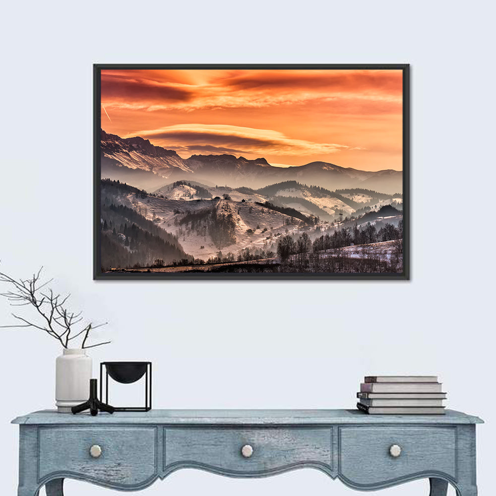 Pestera Mountain Sunrise Wall Art in a room, landscape
