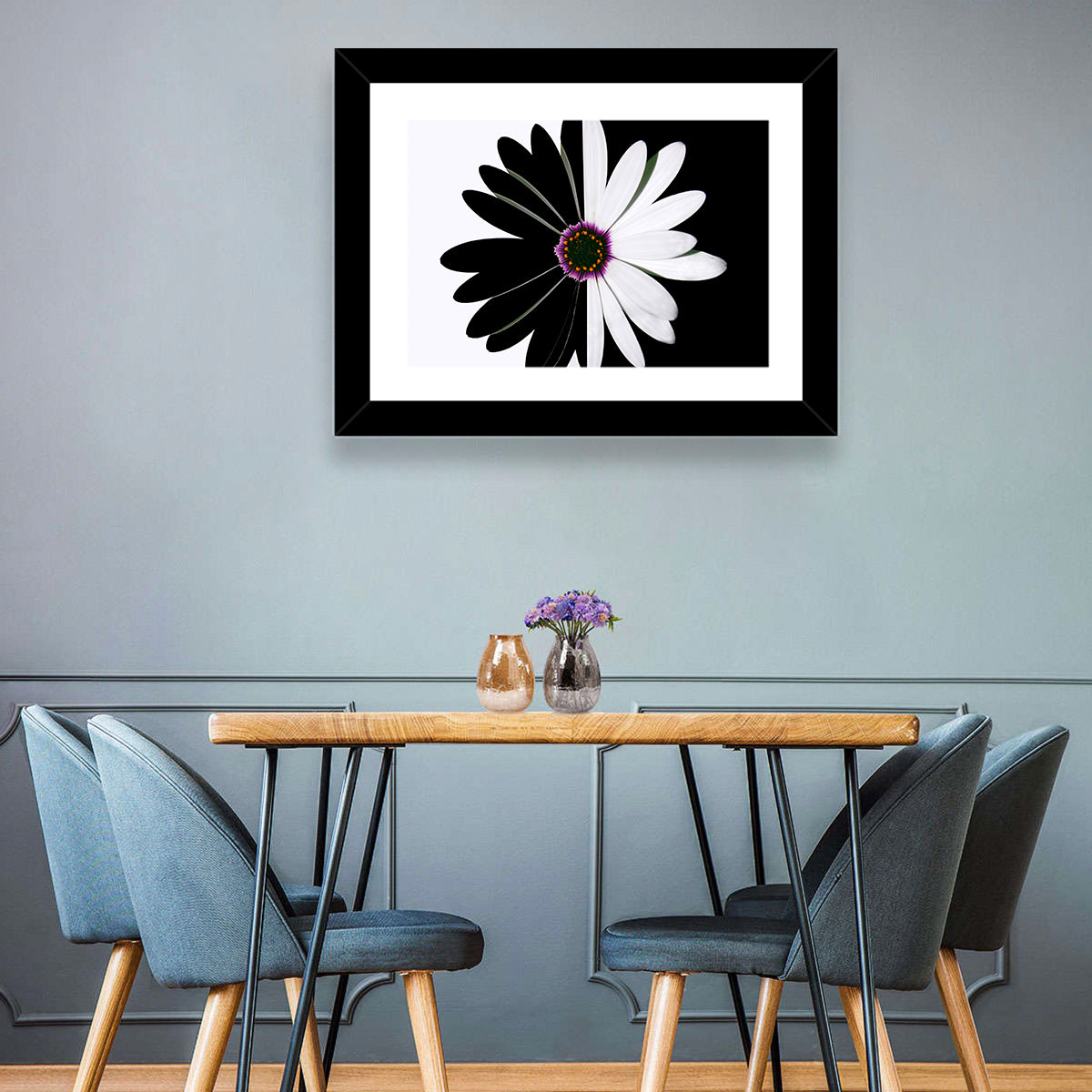 Black and White Daisy with Purple Ring Wall Art