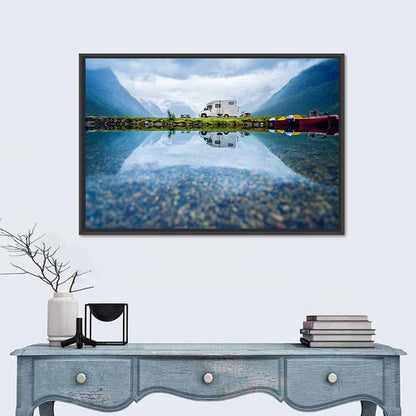 Motorhome by Mountain Lake Wall Art