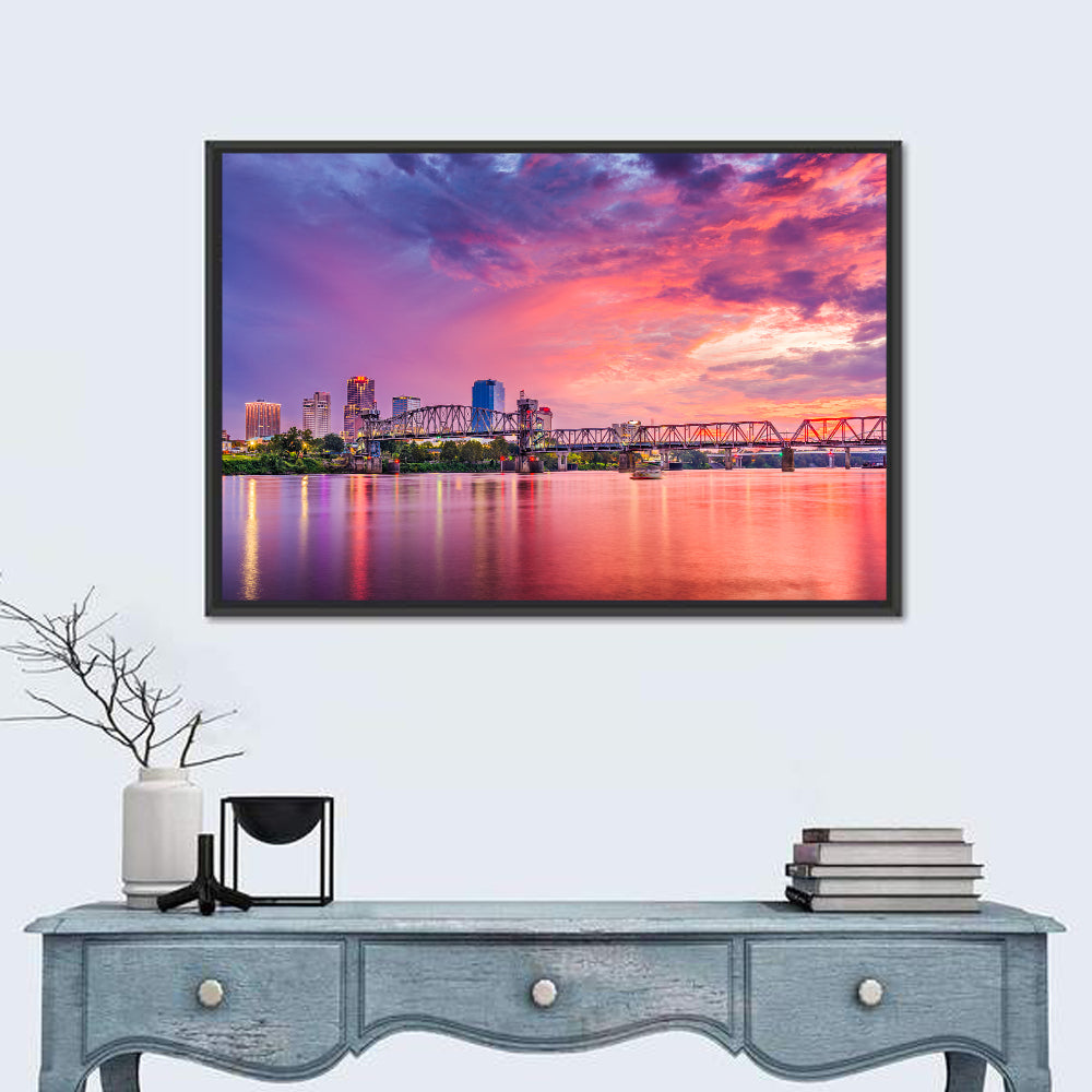 Little Rock Sunset Skyline Wall Art in a room, landscape
