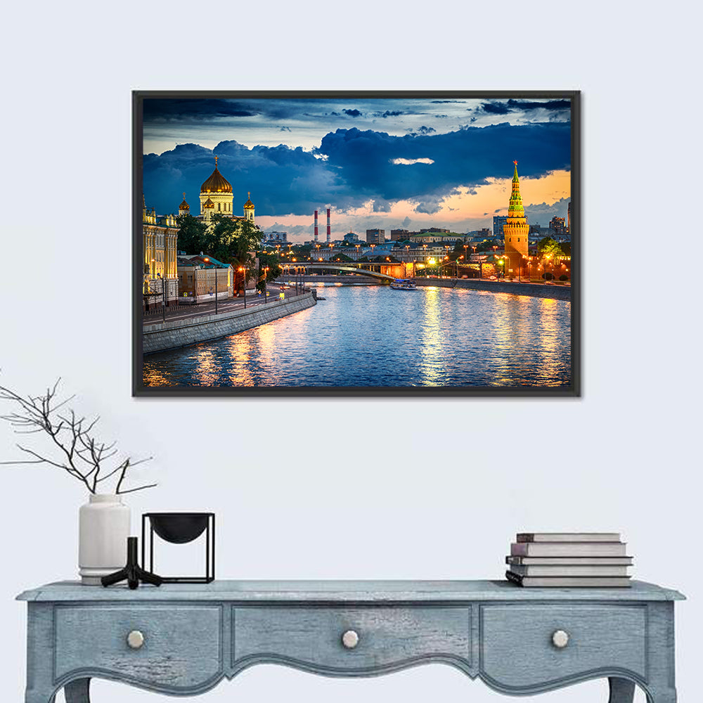 Kremlin on the Moskva River Wall Art in a room, landscape