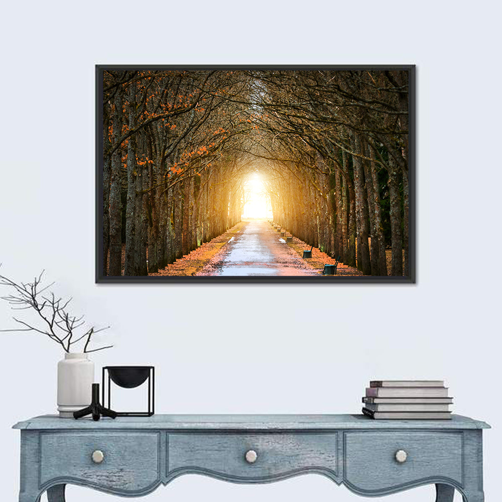 Autumn Oak Tunnel Wall Art in a room, landscape