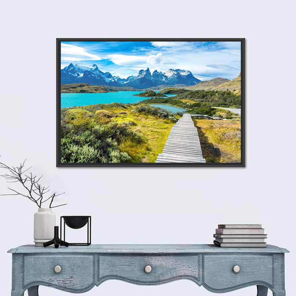 Torres Del Paine Boardwalk to Turquoise Lake Wall Art in a room, landscape