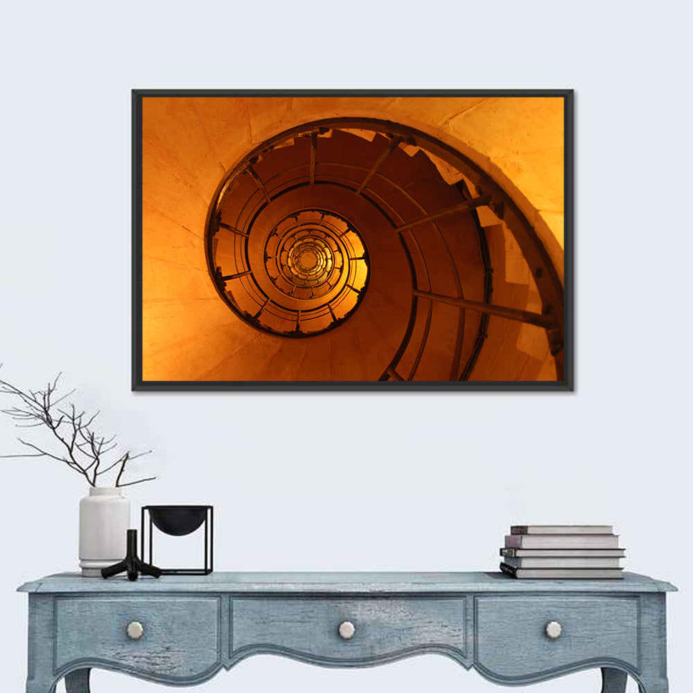 Vortex Spiral Staircase Wall Art in a room, landscape