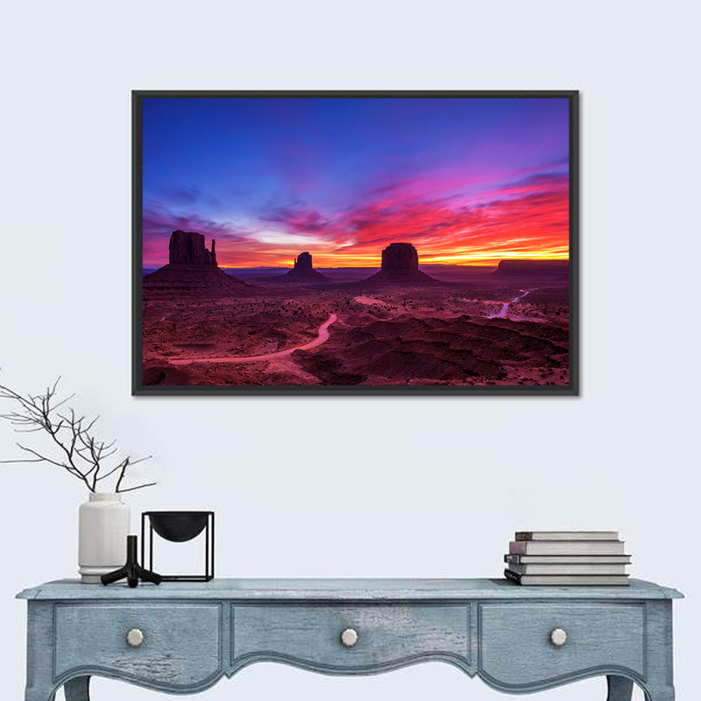 Monument Valley Arizona Sunset Wall Art in a room, landscape