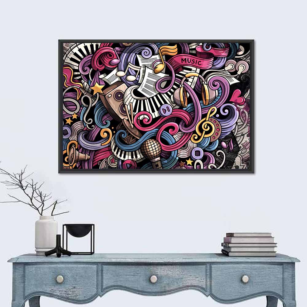 Music Doodle Illustration Wall Art in a room, landscape