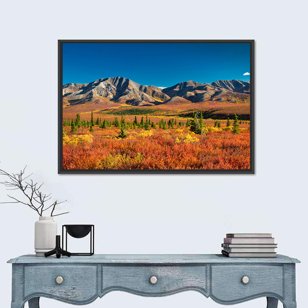 Denali Autumn Peaks Wall Art in a room, landscape