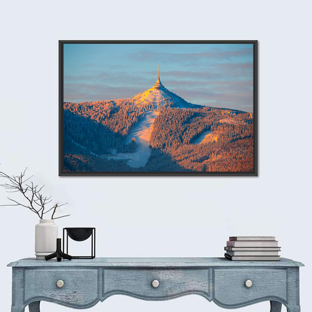 Ještěd Summit at Golden Hour Wall Art in a room, landscape