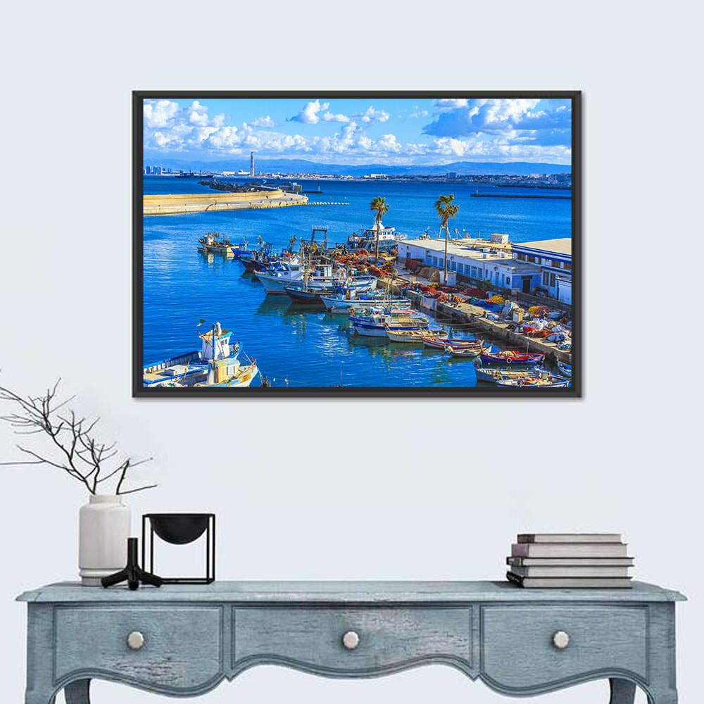 Sfax Fishing Harbor Wall Art in a room, landscape