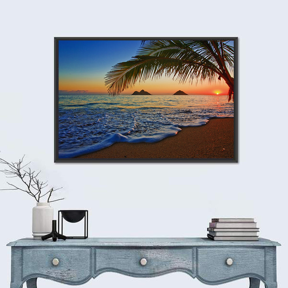 Lanikai Sunset Over Mokulua Islands Wall Art in a room, landscape