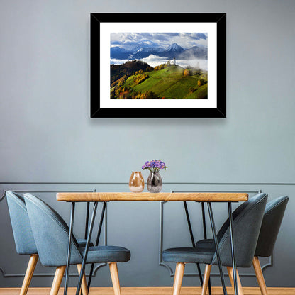 Jamnik Church on Misty Hill Wall Art