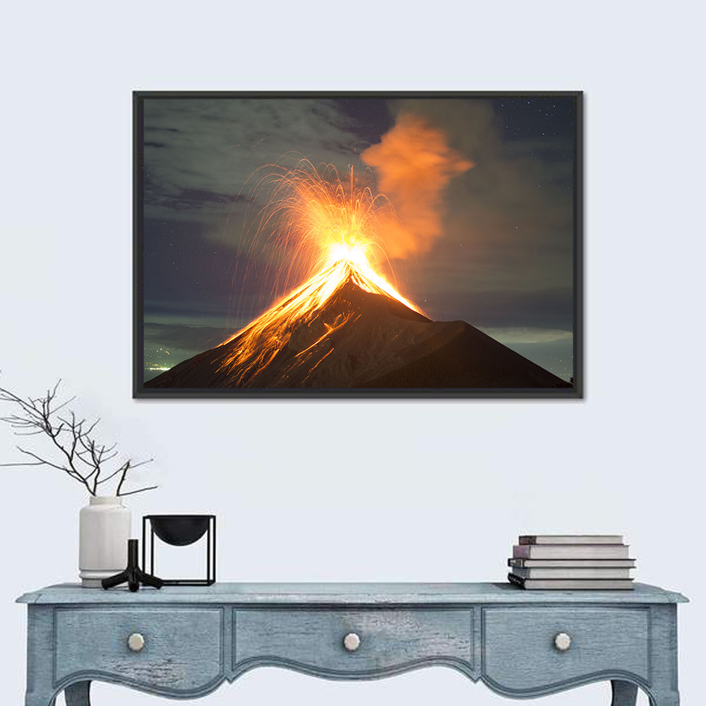 Starry Night Volcano Eruption Wall Art