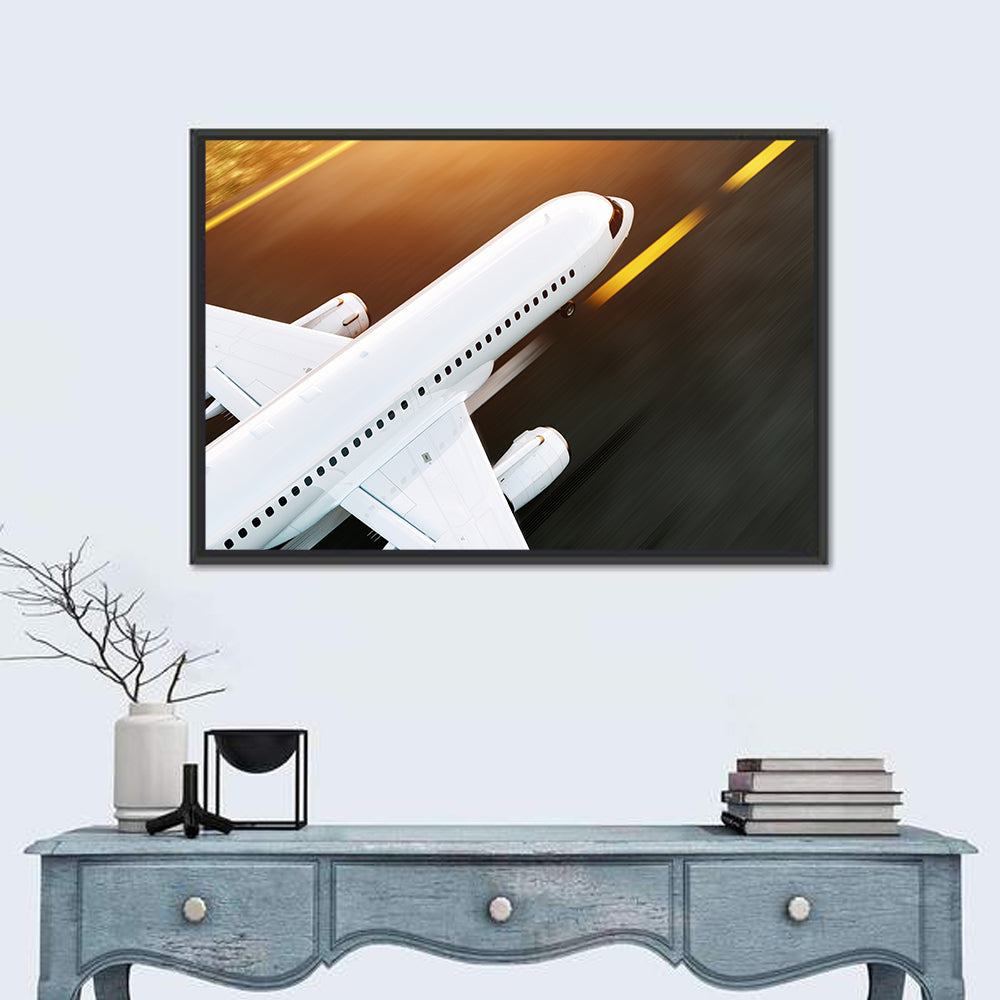 Commercial Jet Takeoff at Sunset Wall Art