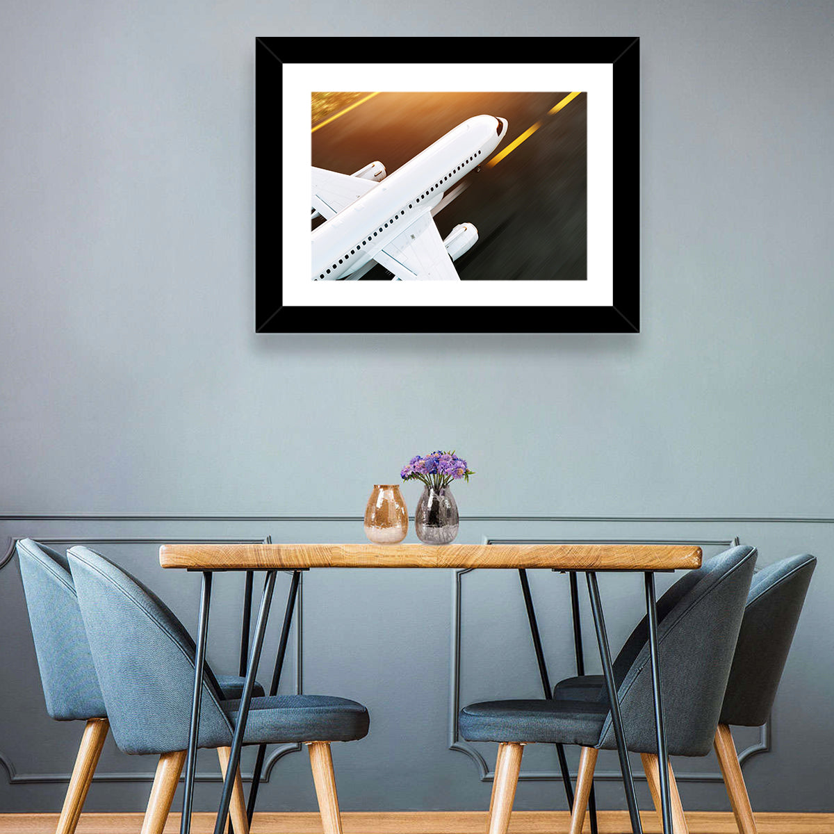 Commercial Jet Takeoff at Sunset Wall Art in a room, landscape