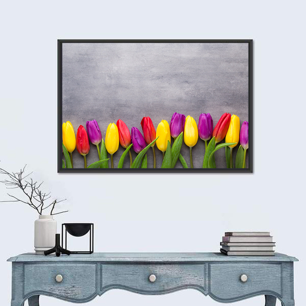 Row of Multicolored Tulips Wall Art
