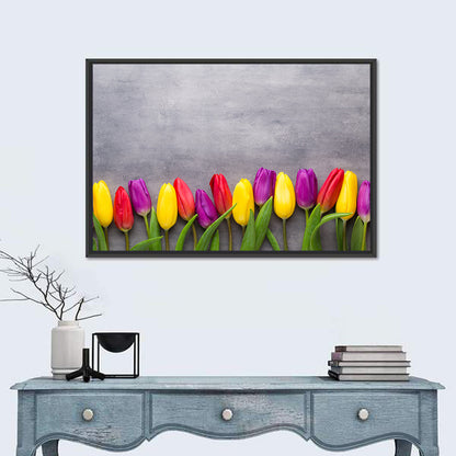 Row of Multicolored Tulips Wall Art