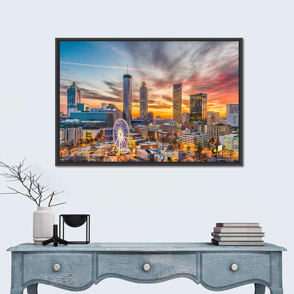 Atlanta Skyline with Skyview Wheel Wall Art in a room, landscape