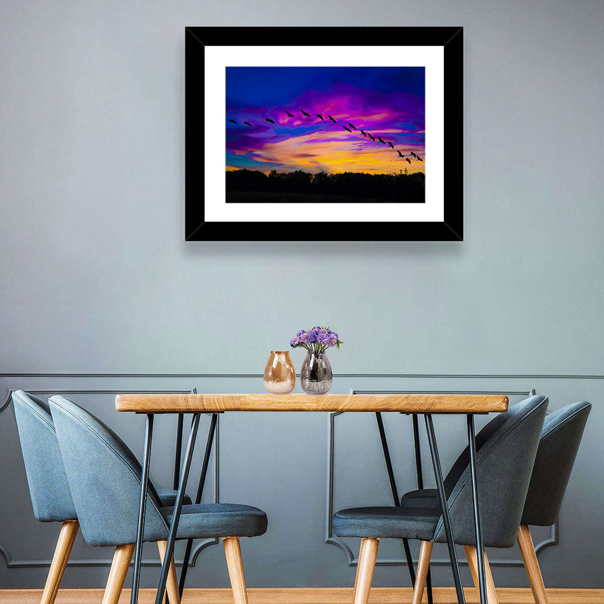 Silhouetted Cranes at Dusk Wall Art
