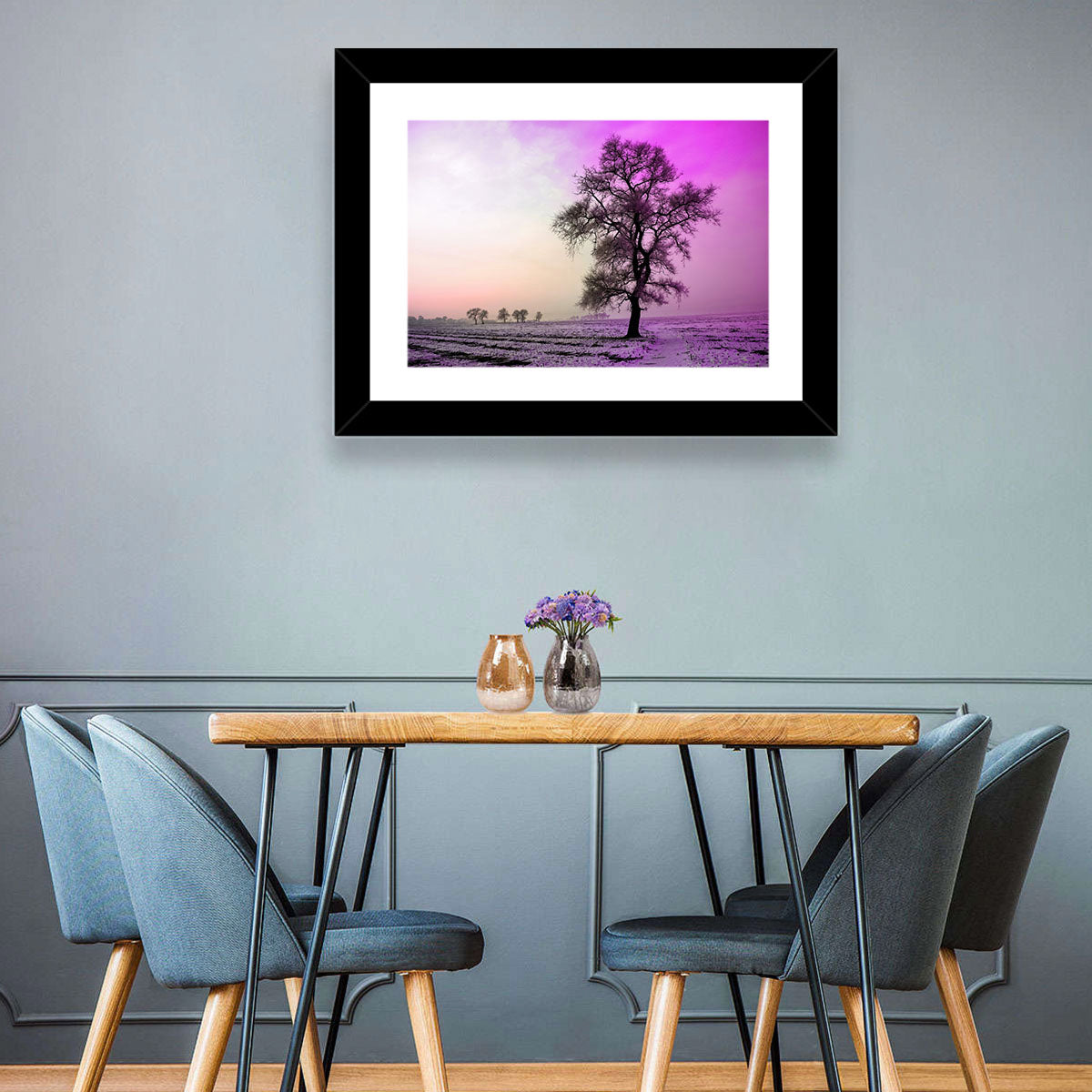 Violet Winter Dawn Tree Wall Art in a room, landscape