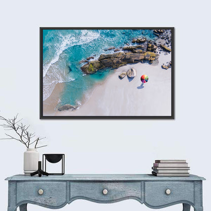 Aerial Beach with Rainbow Umbrella Wall Art