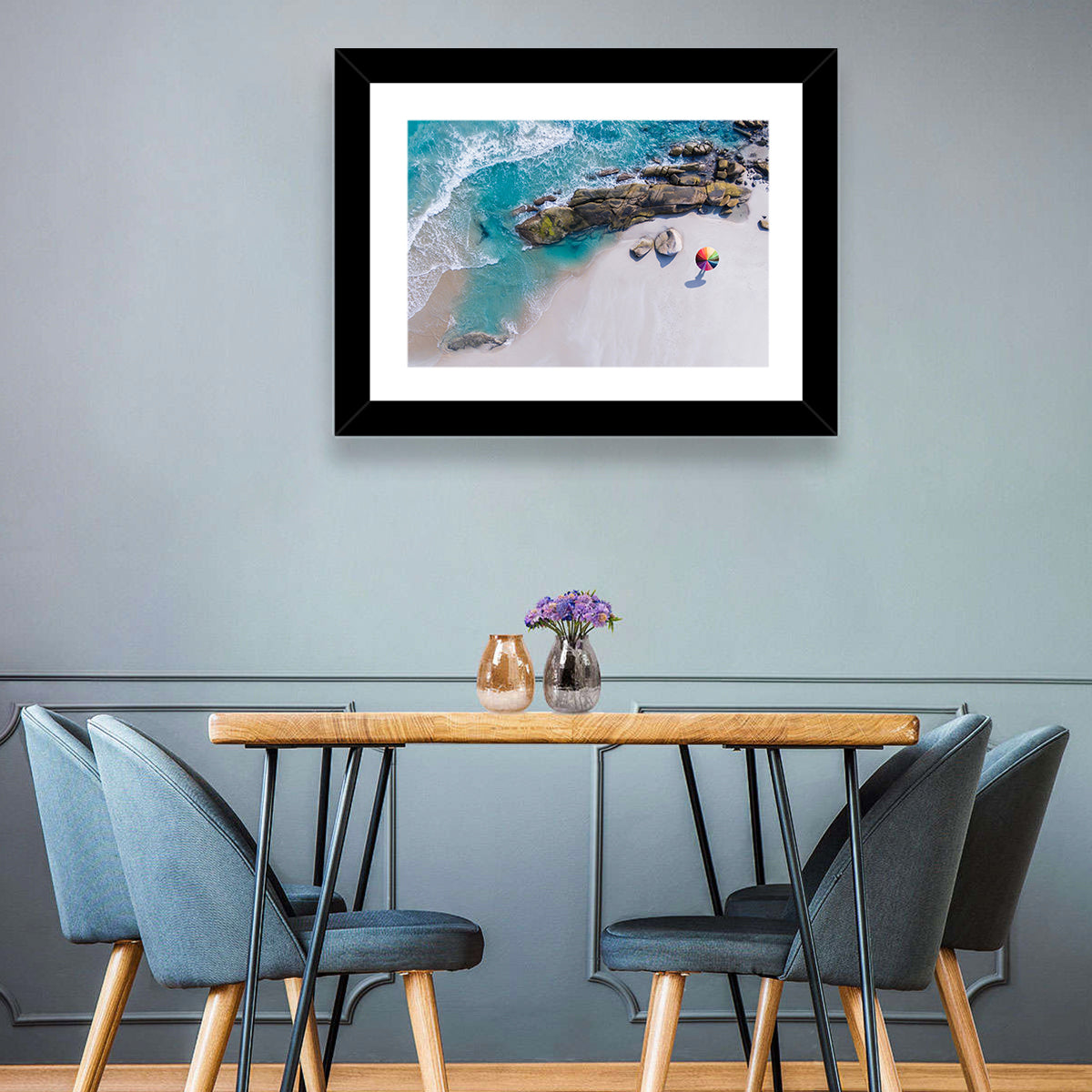 Aerial Beach with Rainbow Umbrella Wall Art