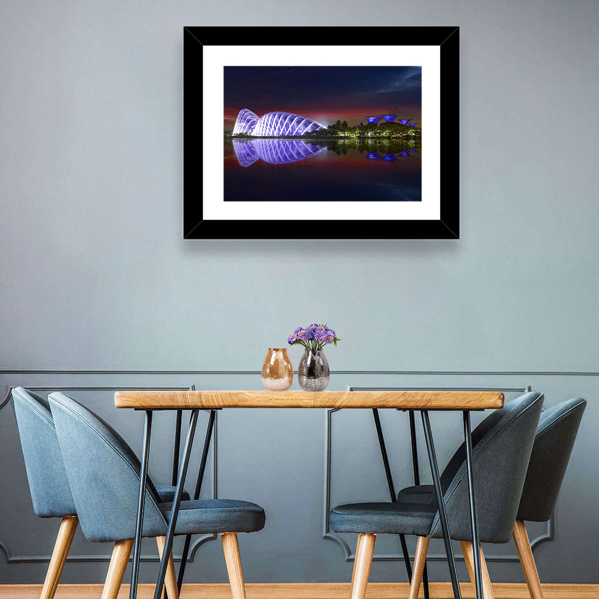 Gardens by the Bay Night Reflection Wall Art in a room, landscape