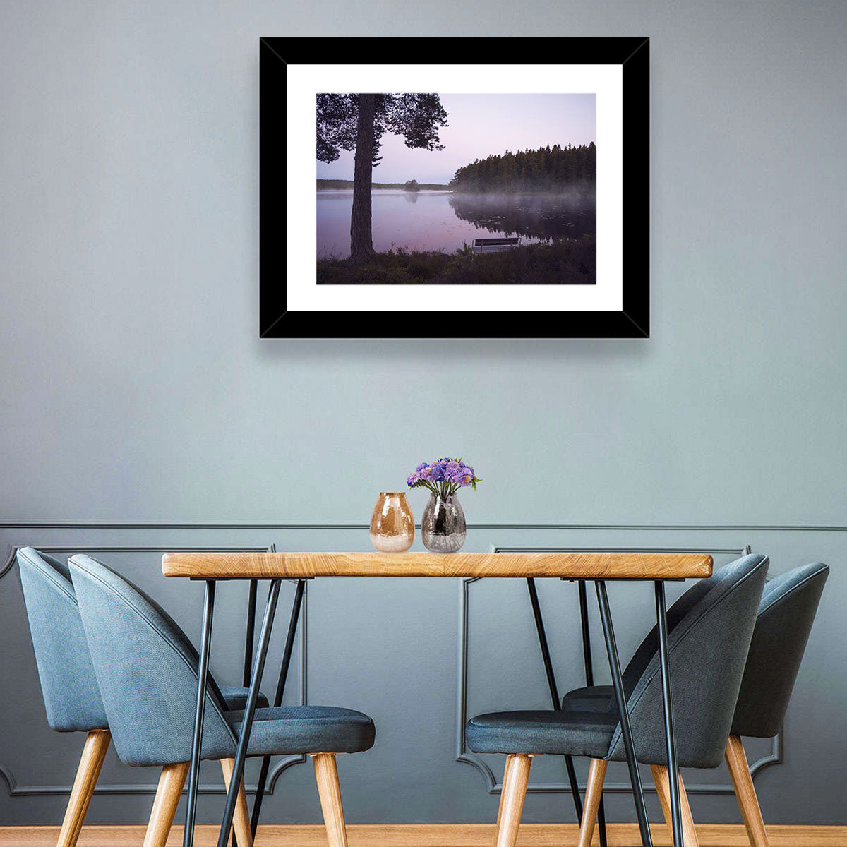 Misty Lake with Bench Wall Art