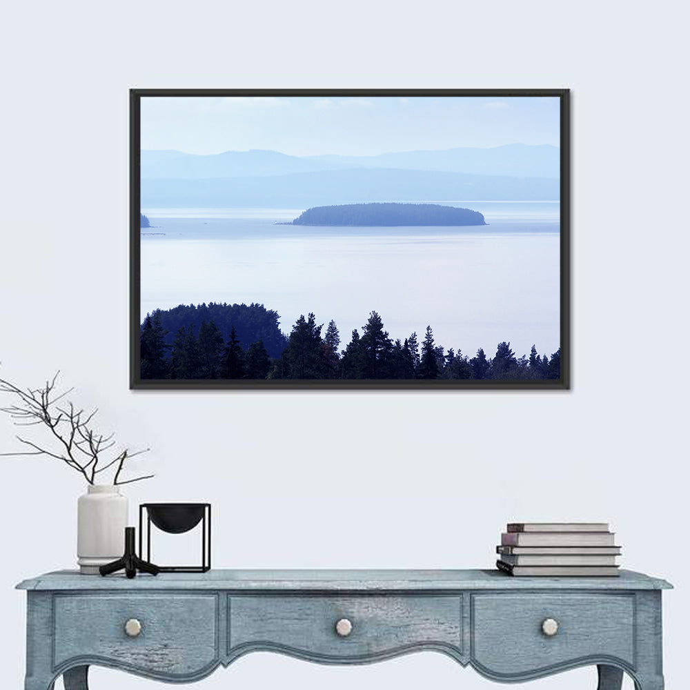 Dalarna Mist with Lighthouse Wall Art in a room, landscape