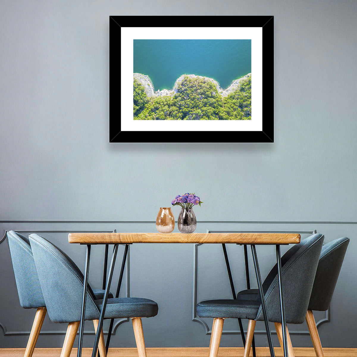 Lake Travis Shoreline Aerial Wall Art in a room, landscape