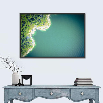 L-shaped Coastline Over Teal Lake Wall Art