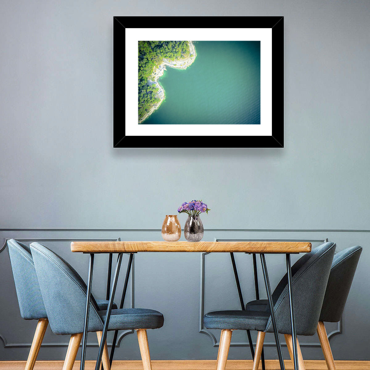 L-shaped Coastline Over Teal Lake Wall Art