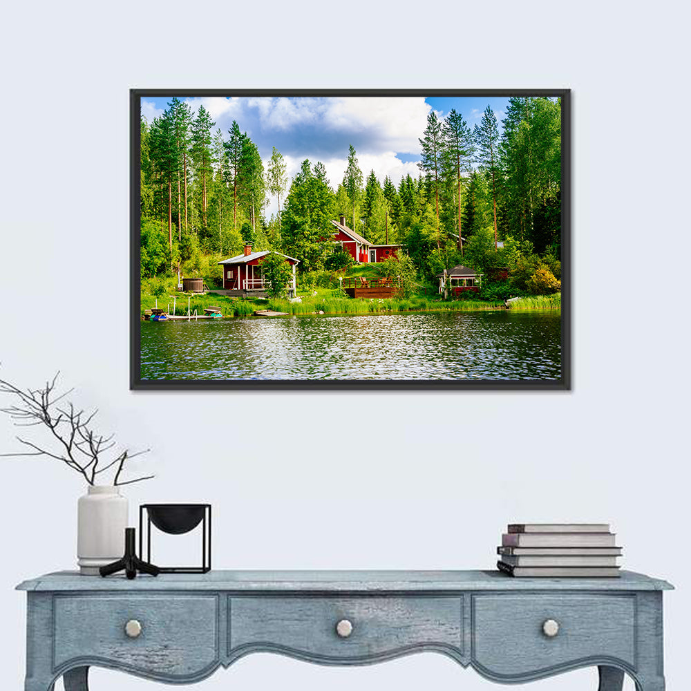 Finnish Lakeside Cottages Wall Art in a room, landscape