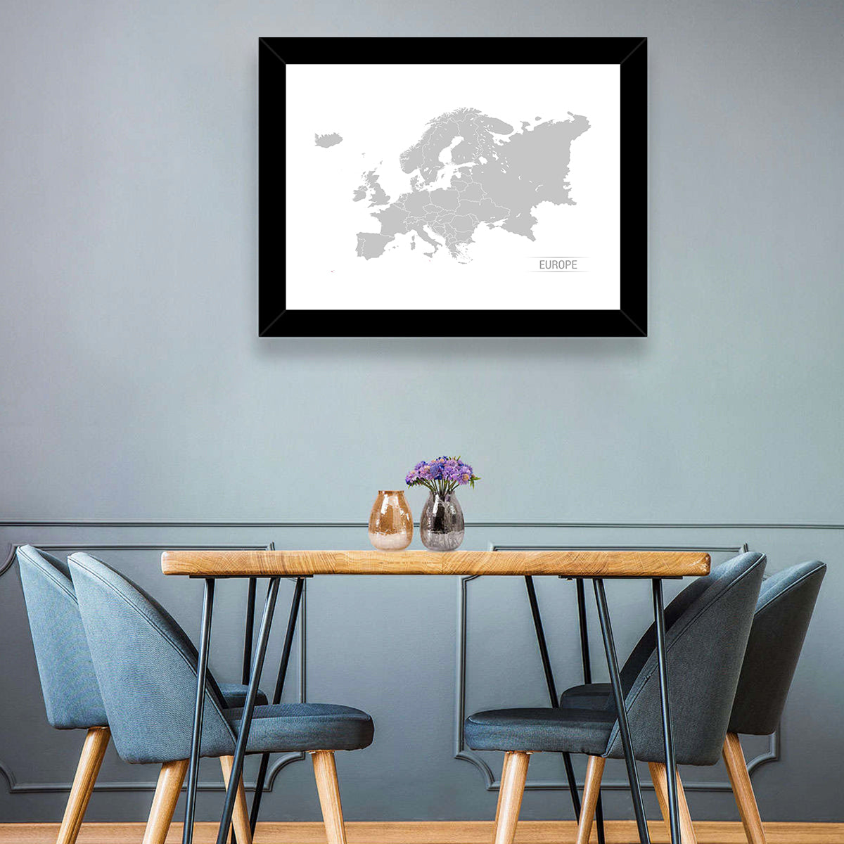 Gray Europe Outline Map Wall Art