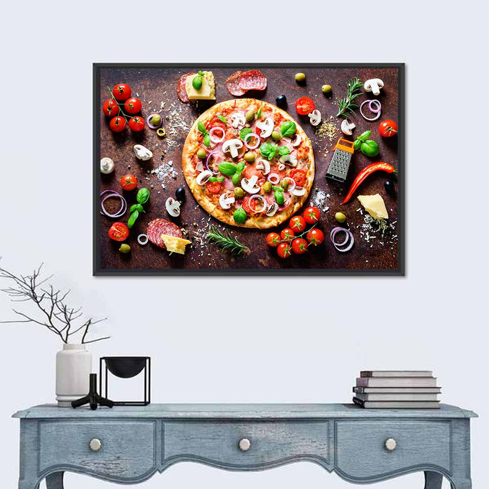 Rustic Italian Pizza Flat Lay Wall Art
