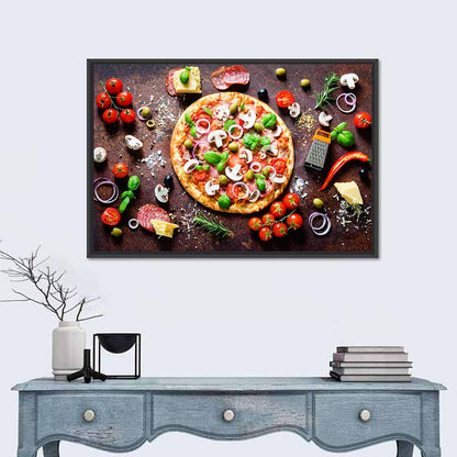 Rustic Italian Pizza Flat Lay Wall Art