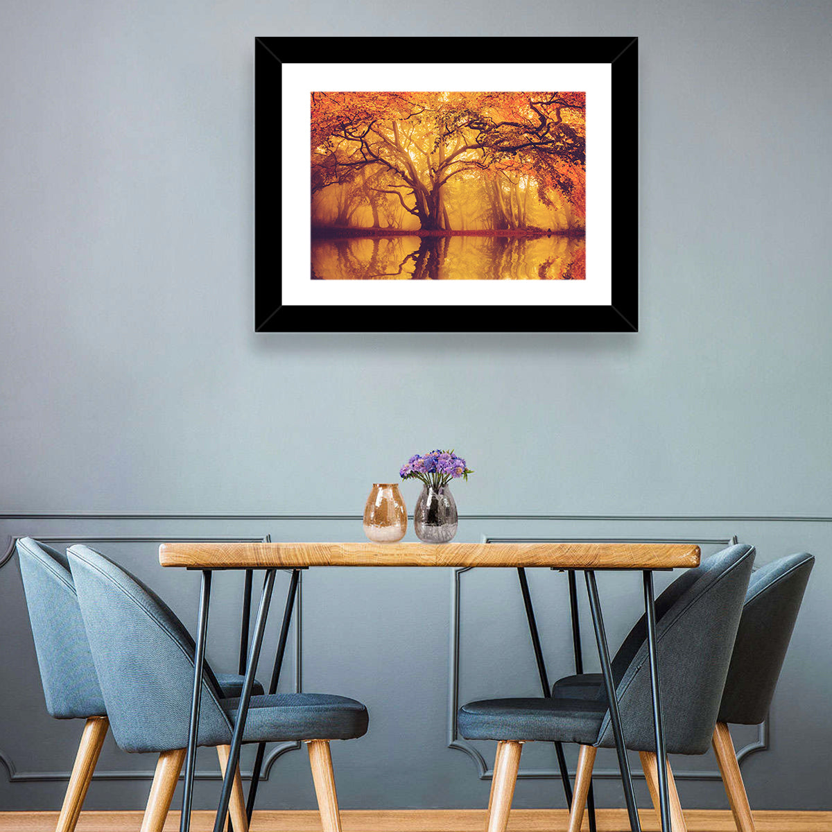 Golden Mist Forest Reflection Wall Art
