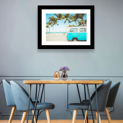 Vintage Vw Bus on Tropical Beach Wall Art