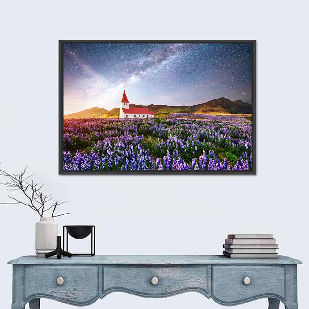Vik I Myrdal Church Under Milky Way Wall Art