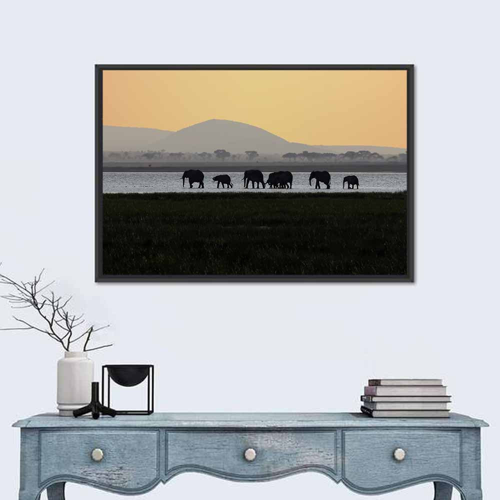 Amboseli Elephants at Golden Sunset Wall Art