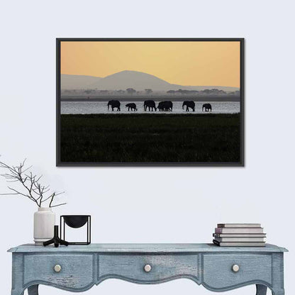 Amboseli Elephants at Golden Sunset Wall Art
