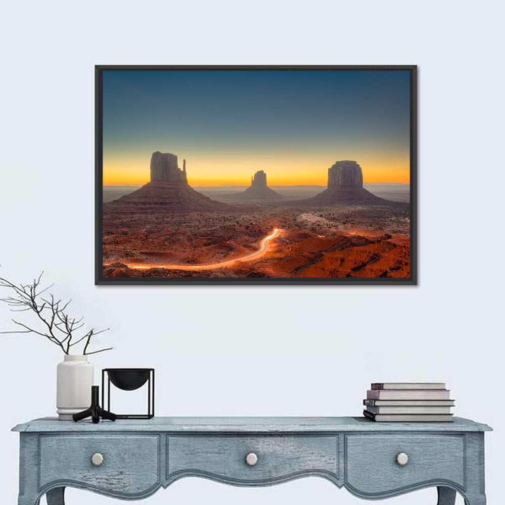 Monument Valley Golden Horizon Wall Art in a room, landscape