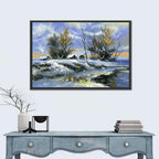 Twilight Winter Lake Houses Wall Art