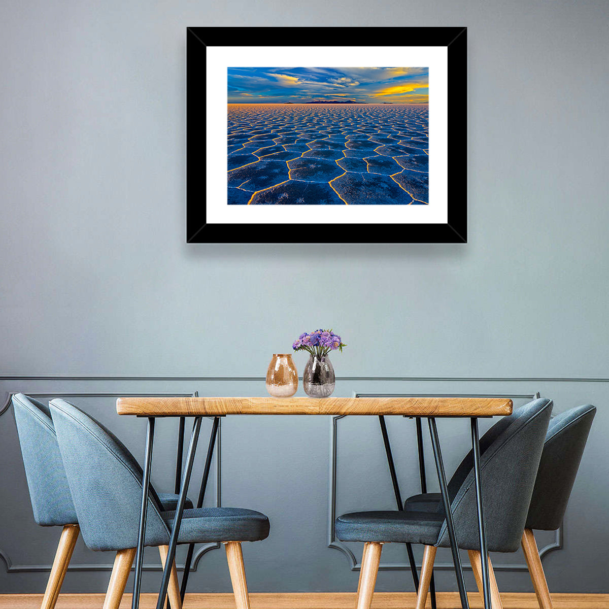 Salar De Uyuni Salt Flats at Sunset Wall Art in a room, landscape