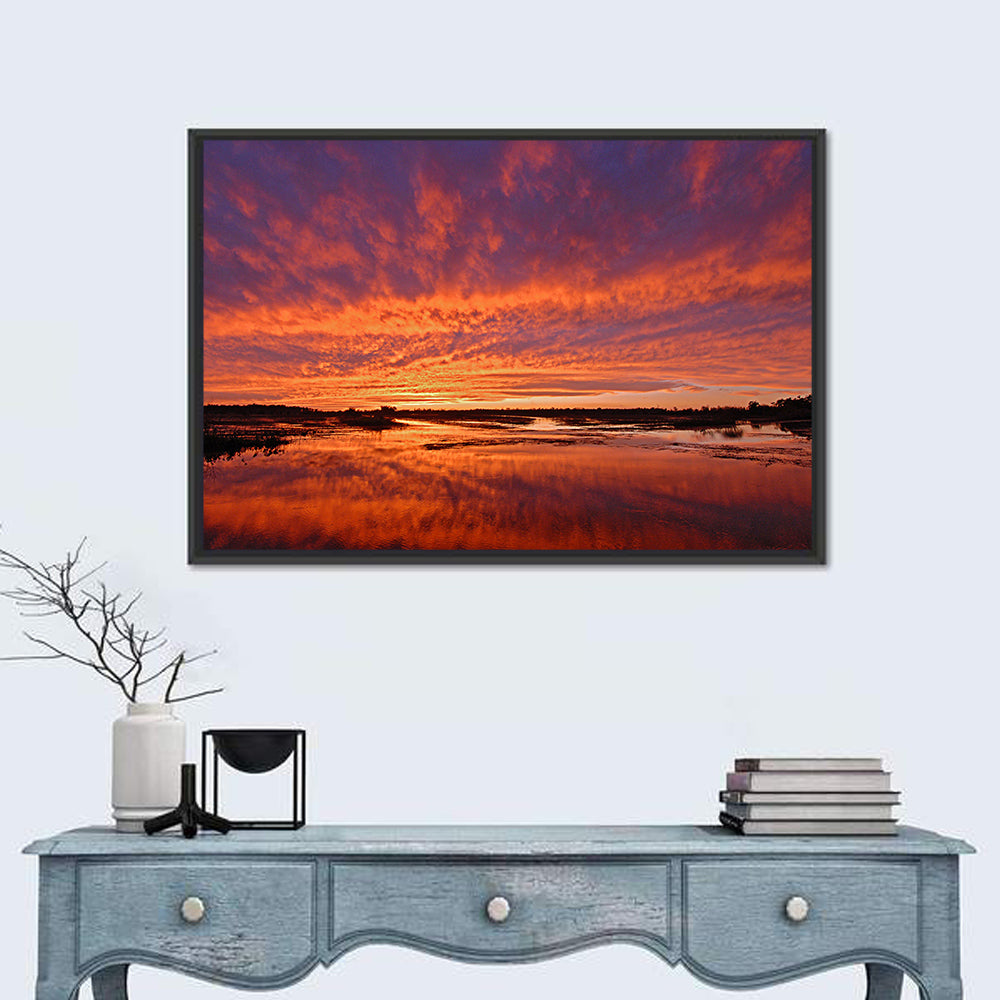 Louisiana Wetland Sunset Wall Art in a room, landscape
