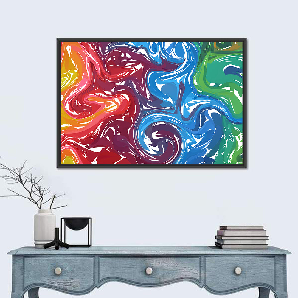 Marbled Color Flow Abstract Wall Art in a room, landscape